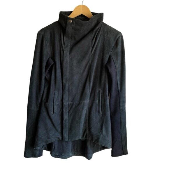 VEDA Black Suede Leather Jacket Wool Knit Panels Underarms Women’s Medium - Picture 5 of 14